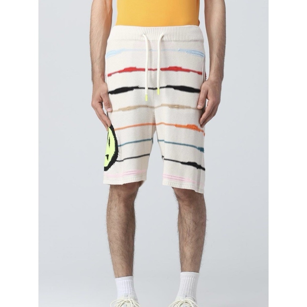 Barrow Smiley Face Striped Knitted Bermuda Shorts Drawstrings Cream Multicolor L